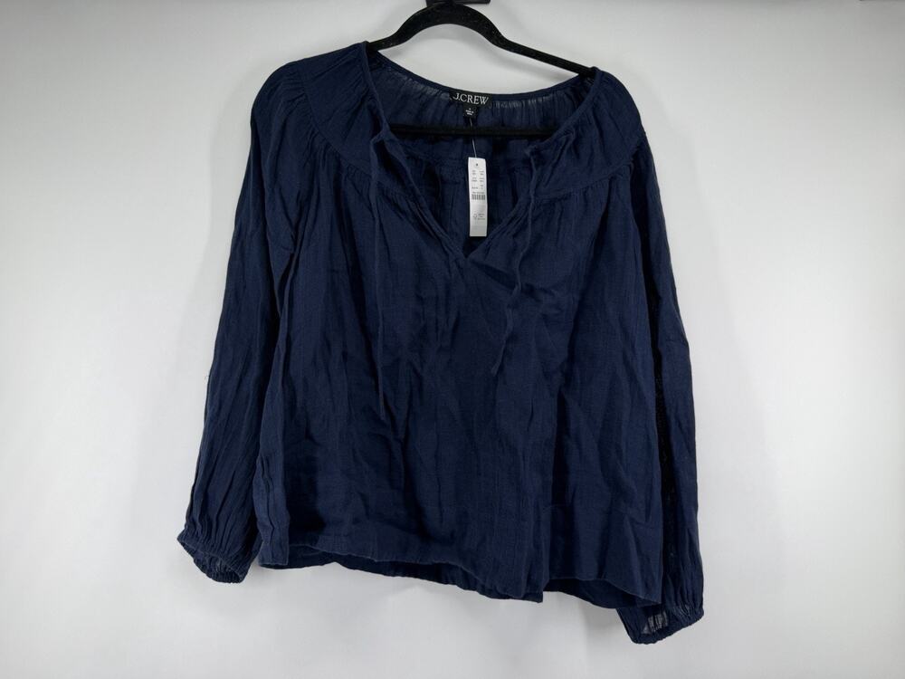 J Crew Long-sleeve tunic top in Hampton linen-blend Navy Women’s Small NWT